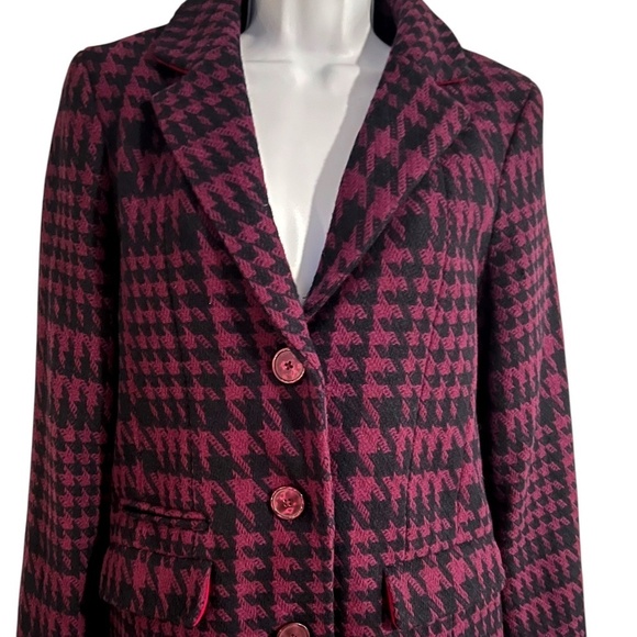 Merona | Wool Blend Coat| Houndstooth Pattern | Burgundy and Black - Picture 1 of 6